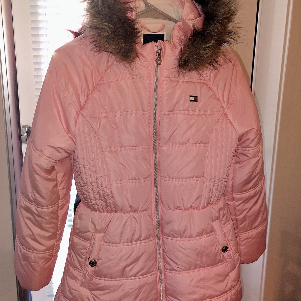Tommy Hilfiger/Pink Girl's Jacket with Faux Fur Hood .